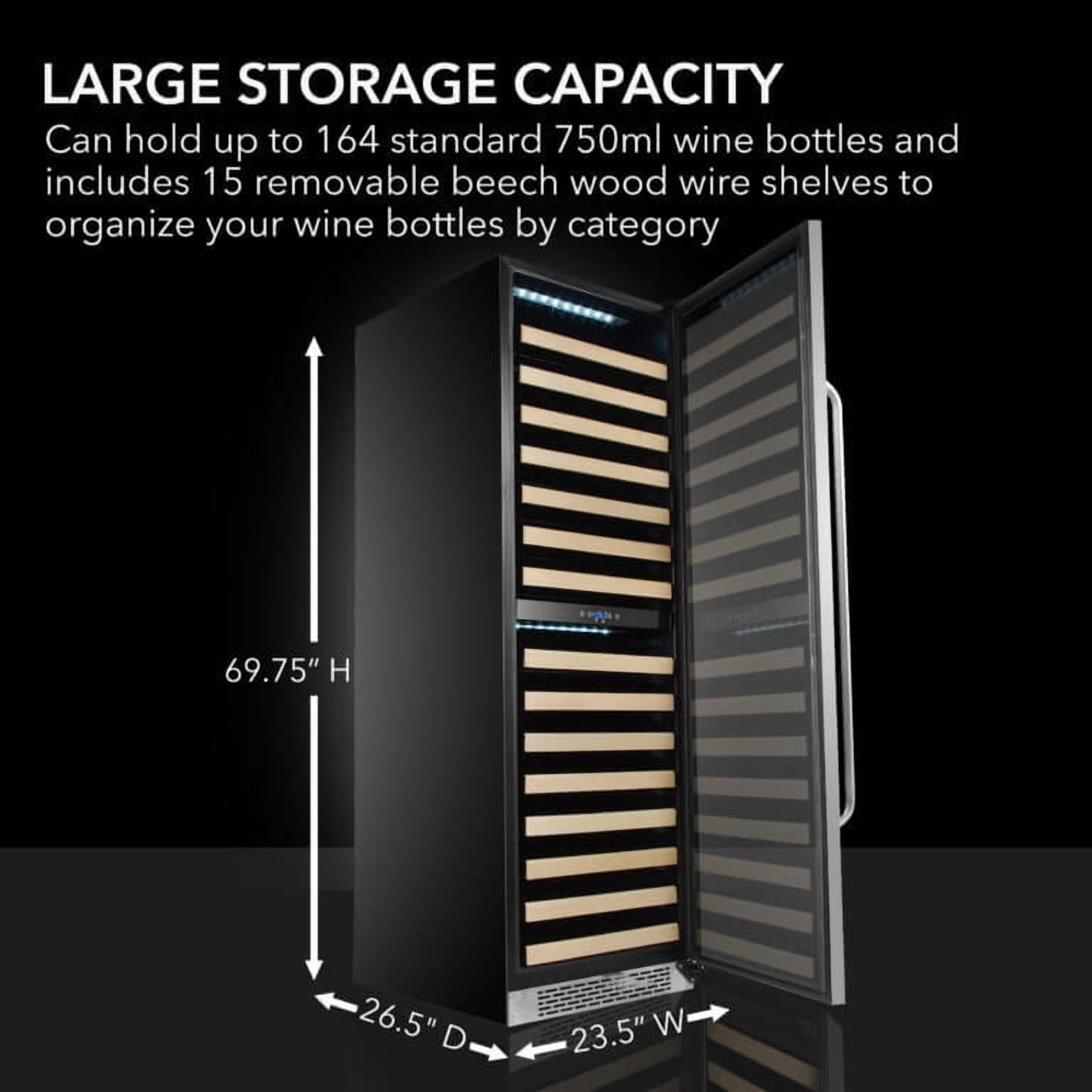 Whynter 164 Bottle 15 Shelf Lockable Dual Zone Wine Fridge, Black and Steel