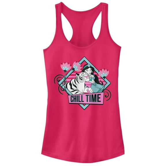 Junior's Aladdin Jasmine and Rajah Chill Racerback Tank Top Dark Pink Medium