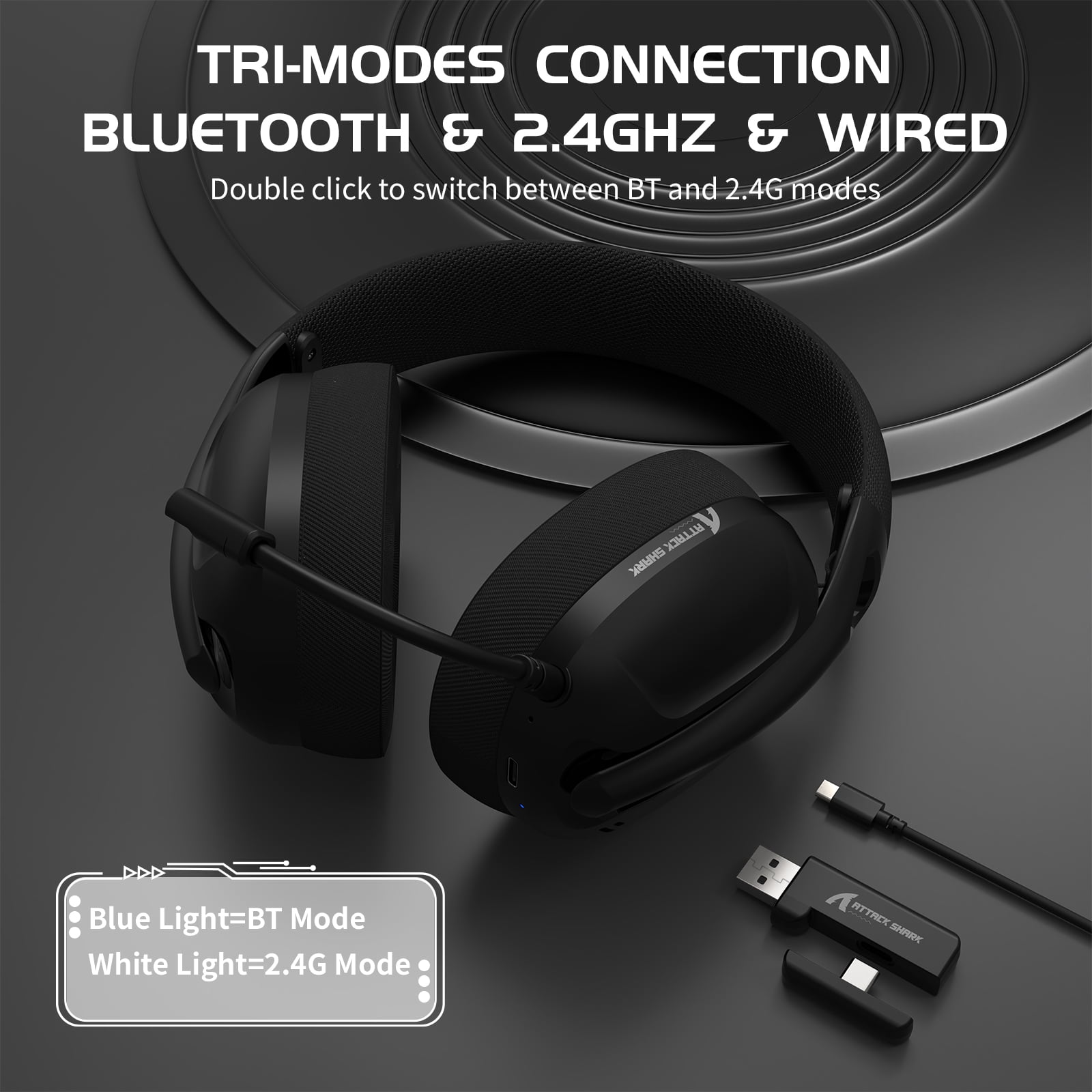 ATTACK SHARK L80 Ultra-Light Tri-Mode Gaming Headset Lightweight Wireless Gaming Headset for PC/PS4/PS5/Switch/Xbox