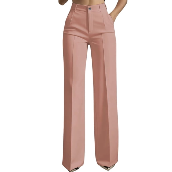 Women Wide Leg Pants Summer High Waisted Business Casual Work Dress Pants Trousers Slacks Pink XL