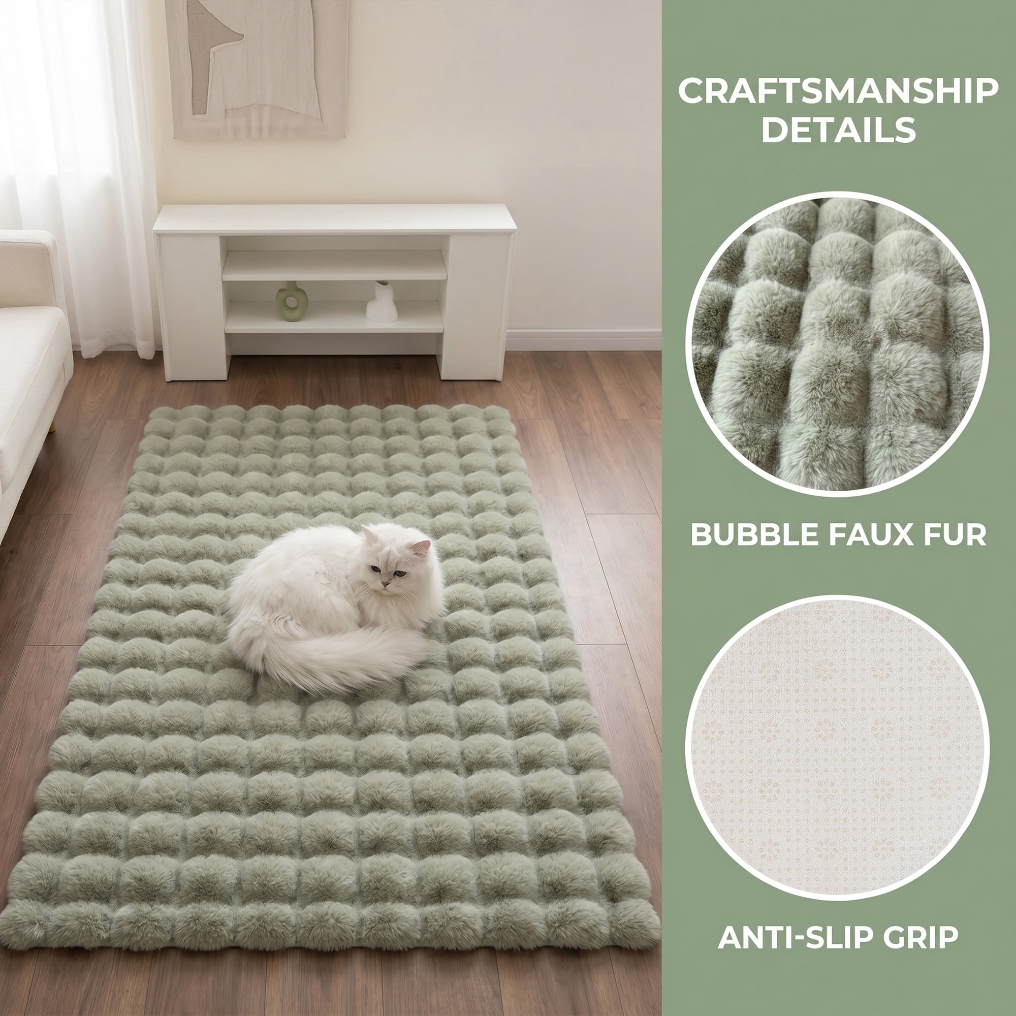 Unique Bargains Geometric Absorbent Shaggy Area Rug Non-Slip Plush Carpet 35" x 24" Green