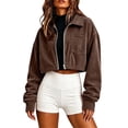 thumbnail image 2 of thefmos Women's Collared Zip Up Cropped Corduroy Jacket with Chest Pocket Solid Color Casual Coat Trendy Fall Winter Clothes, Coffee M, 2 of 5