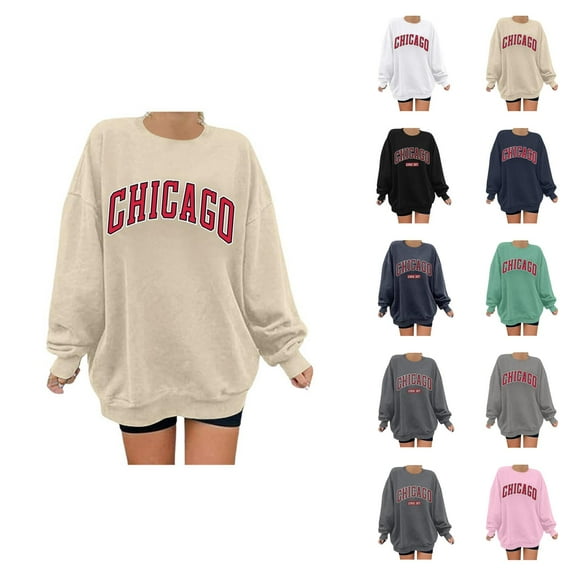 Women's Sweatshirts 2025 Chicago Sweatshirt Trendy Casual Crewneck Pullover Tops Streetwear Sweatshirt for Women