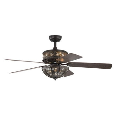 Warehouse of Tiffany Milly Antique Bronze 52-Inch 5-Blade Flower Pattern Metal/Crystal Lighted Ceiling Fan
