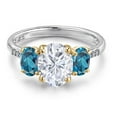 thumbnail image 3 of Gem Stone King 925 Silver and 10K Yellow Gold White Moissanite and London Blue Topaz and Lab Grown Diamond Engagement Ring for Women | 3.36 Cttw | Oval 9X7MM | Birthstone | Size 6, 3 of 7