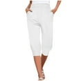 thumbnail image 5 of UTSJKR Women's 2 PC Casual Capri Pants 3/4 Length Drawstring Elastic Waist with Pockets Solid Color Loose Fit Cropped Pants Multicolor XXL, 5 of 9