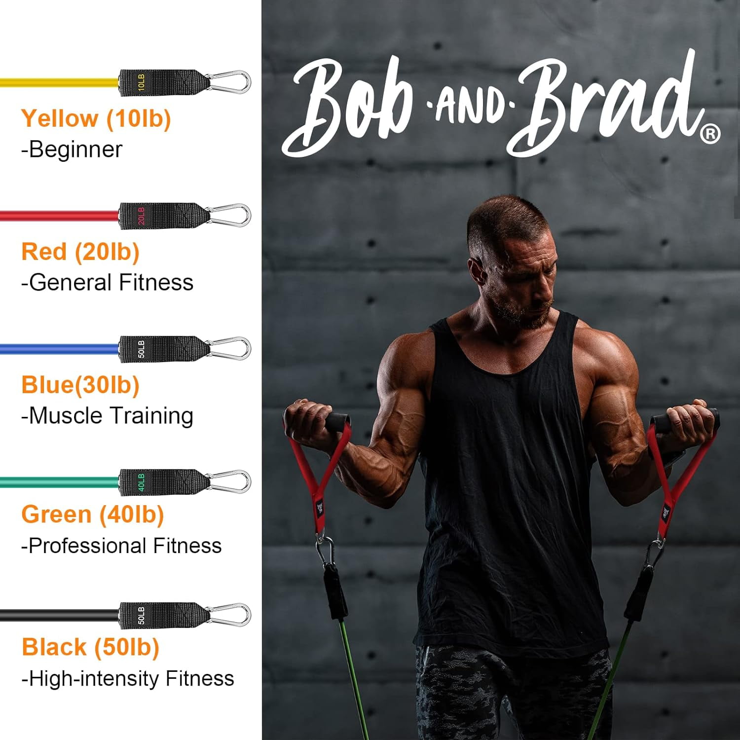 Bob and Brad Resistance Bands Set for Workout Stackable Up to 150 lbs, Handles and Carry Case for Strength, Yoga, Gym