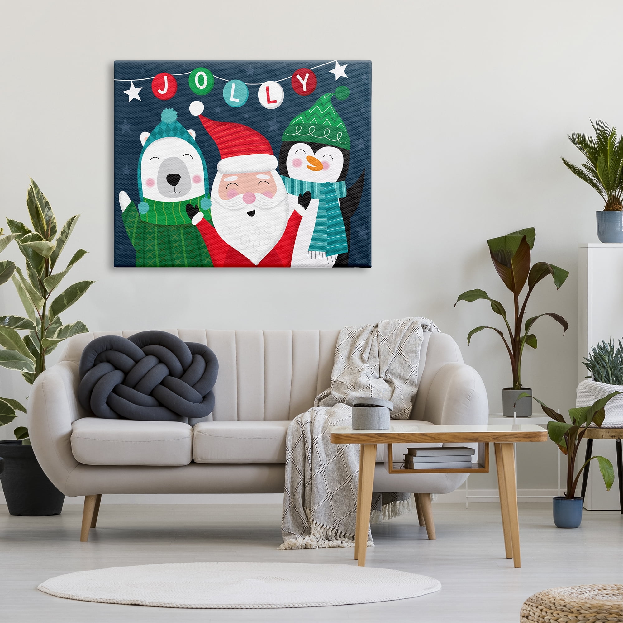 Stupell Industries Festive Christmas Jolly Typography Santa Claus Penguin Animals & Insects Painting Gallery Wrapped Canvas Print Wall Art, 36 x 48