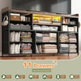 thumbnail image 6 of Dresser for Bedroom with 11 Drawers for 60" TV Stand with LED Lights & Charging Station Wide Dresser with Shelves & 4 Hooks Sturdy Metal Frame & Fabric & Wood Top,Rustic Brown, 6 of 8