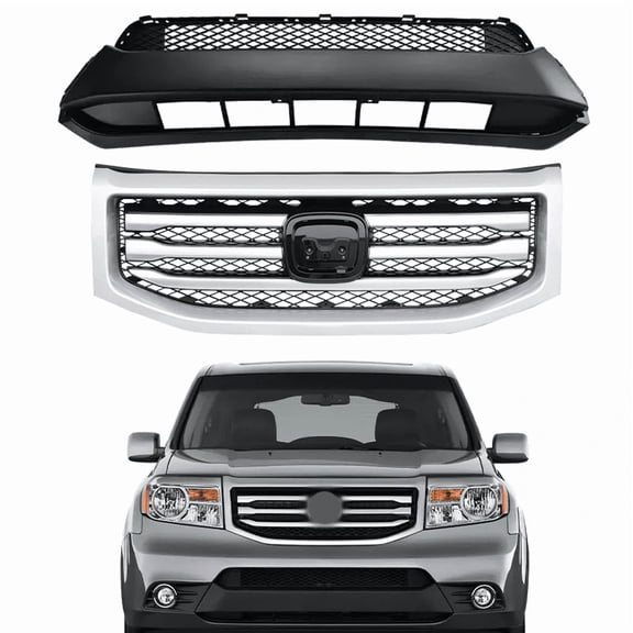 2PCS For 2012 2013-2015 Honda Pilot Front Bumper w/silver upper & lower Grille