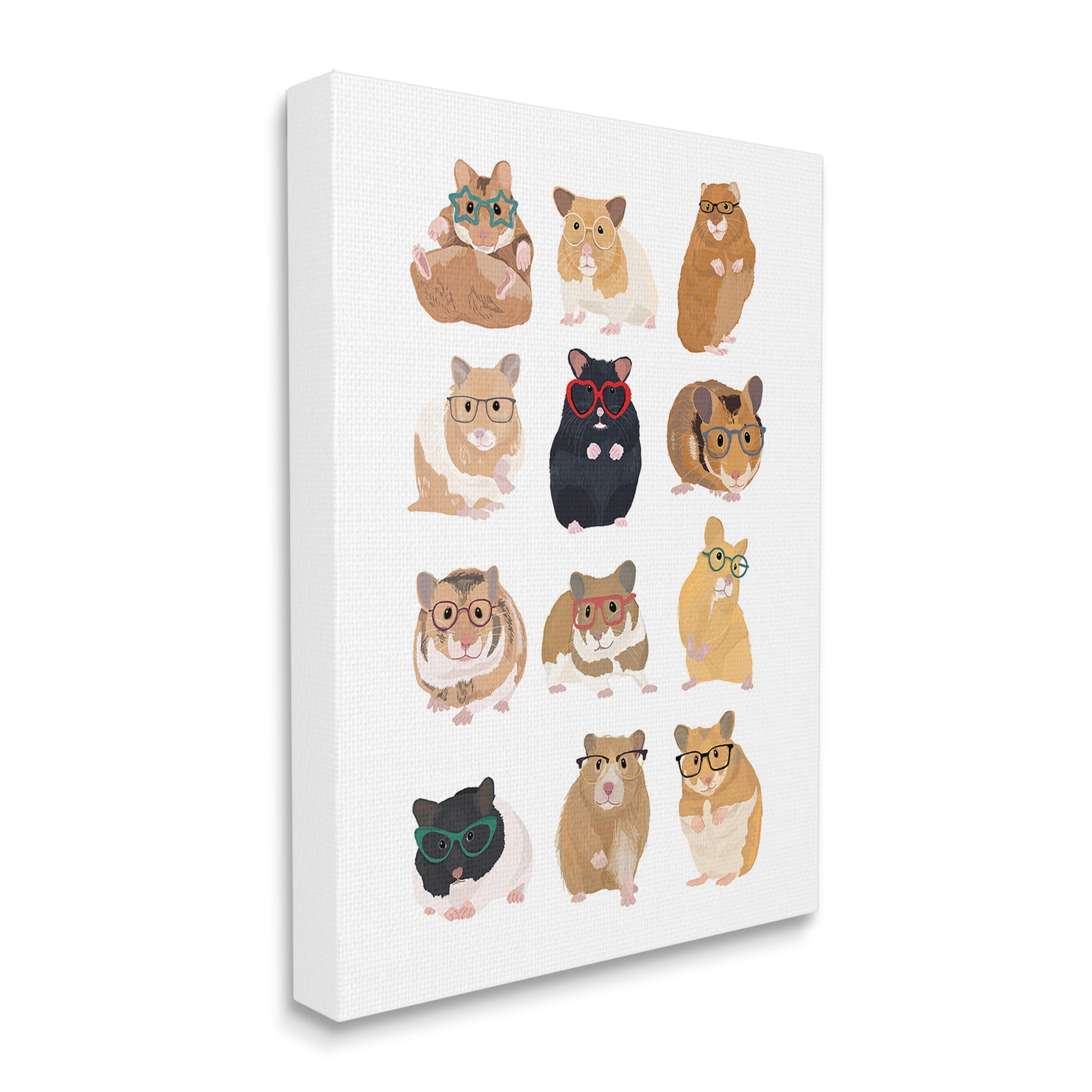 Stupell Industries Hipster Hamsters in Glasses Animals & Insects Painting Gallery Wrapped Canvas Art Print Wall Art, 30 x 40
