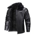 thumbnail image 2 of Men's Winter Plus Velvet Leather Jacket with Solid Color Design, Casual Style for Cold Weather Outings, Holiday Events, and Everyday Wear,Black,L, 2 of 7