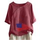 thumbnail image 1 of Mujeres Día de la Independencia 1/2 Manga Casual Cuello Redondo Impreso Botón Suelto Túnica Camisa Blusa Tops Fridja  hjk898, 1 of 5