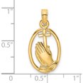 thumbnail image 3 of 14K Yellow Gold Praying Hands And Cross In Oval Charm Made United States k8327, 3 of 5