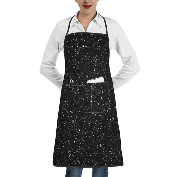 Easygdp Black Glitter Apron Waterdrop Resistant with 2 Pockets,Oil Resistant Cooking Kitchen Chef Apron for Women Men