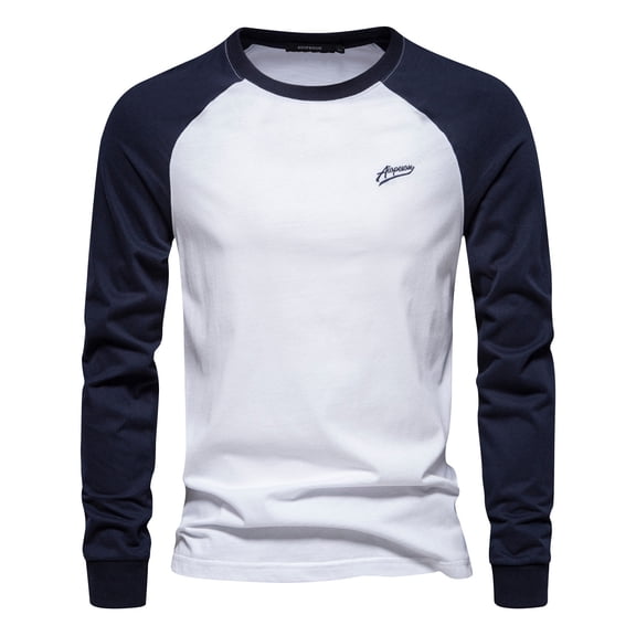 Qepwsc Mens Shirt Crewneck Sweatshirts Solid Long Sleeve Casual Lightweight Contrast Blouses Top Pullover Shirt Athletic Gym Base Layer Workout Top Loose Fits Casual Outdoor Basic Tee Shirts S_5X