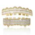 thumbnail image 2 of QQTDFG 14K Gold Plated CZ Teeth Grillz Hip Hop Top Bottom Mouth Silver Grill Set Custom-Style I-Silver-Top, 2 of 9