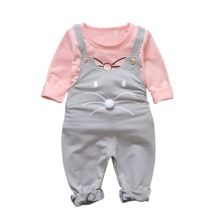 

Toddler Baby Girls Casual Long Sleeve Top + Long Pant Overalls Outfits Set