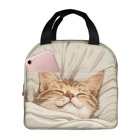 Insulated Lunch Bag for Women Men - Sleeping Cat In Blanket Leakproof Cooler Lunch Box for Women Men  Lunch Tote Bags for Work School Picnic Travel