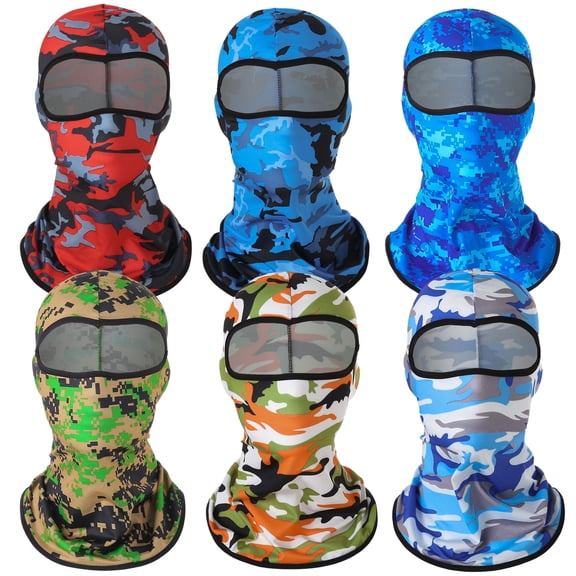 6 Pack Summer Ice Silk Balaclava, UV Protection & Windproof Neck Gaiter, Breathable Camo Face Mask for Biking, Hiking, Fishing