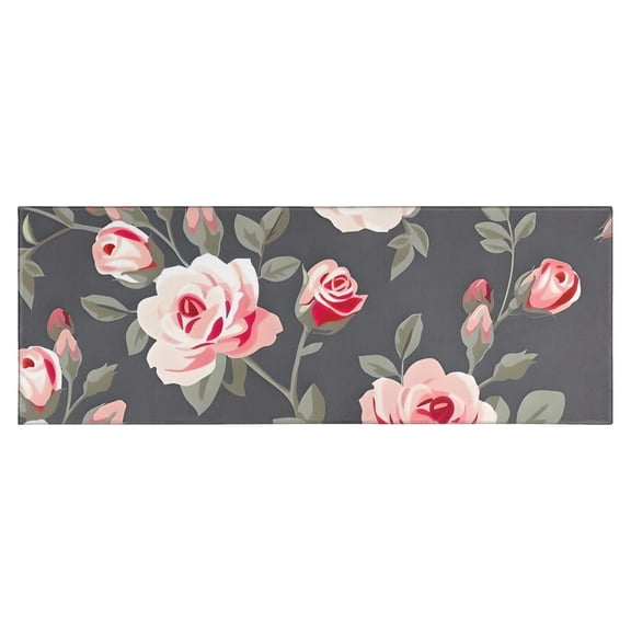 Pioneer Flower Floral Print Pattern Kitchen Rug Mat,Kitchen Runner Rugs Non Skid Washable,Decorative Kitchen Floor Mats for Kitchen,Sink,Laundry,17"X47"