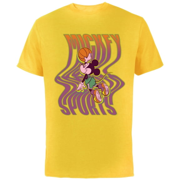 Disney Mickey Mouse Sports Basketball Dunk Wavy Letters - Short Sleeve Cotton T-Shirt for Adults - Customized-Yellow