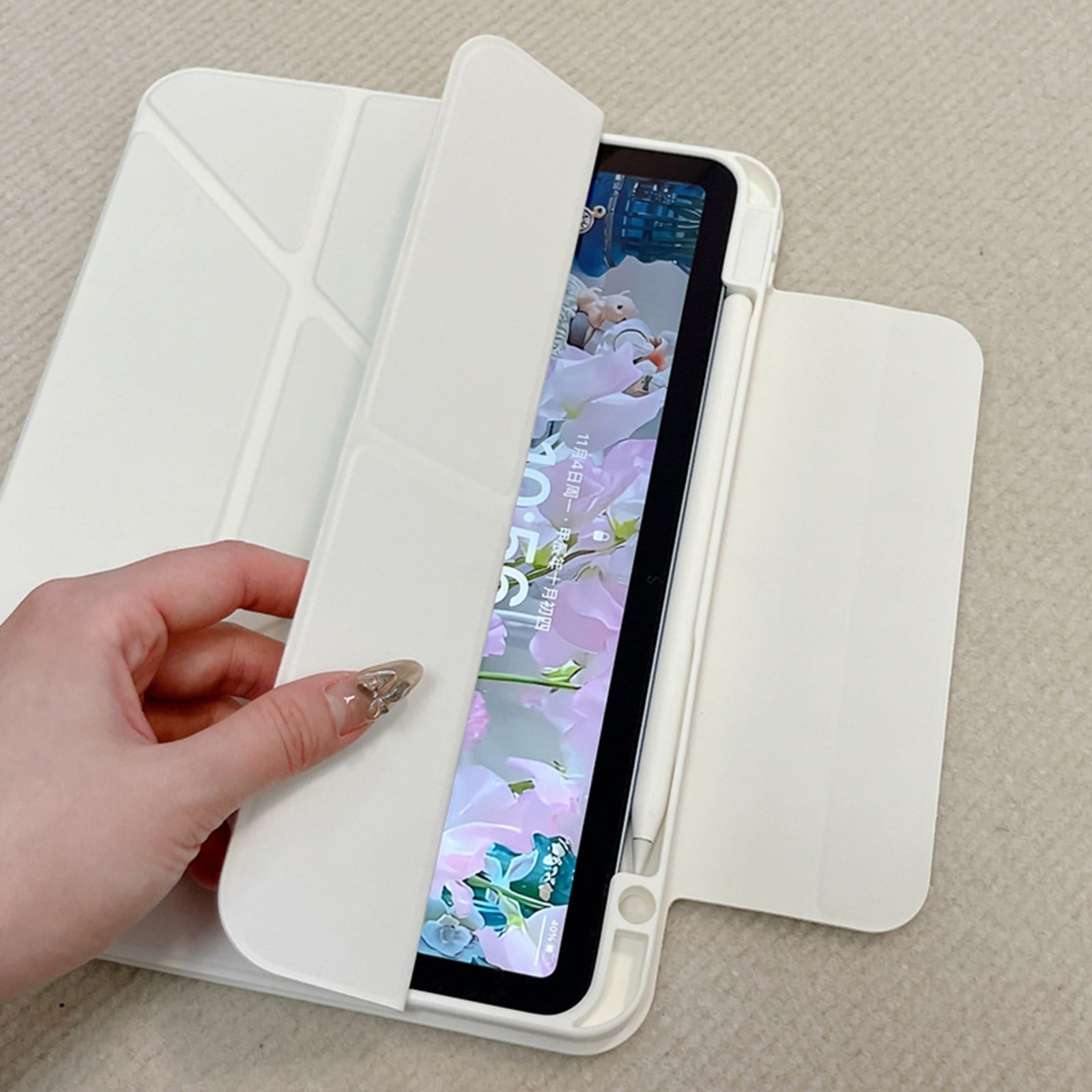 ELEHOLD Premium Tri-Fold Magnetic Tablet Case For Apple iPad 11th(A16) 2025/ 10th Gen 2022 with Pencil Holder, Adjustable Stand Magnetic Detachable Shockproof Back Cover ,White