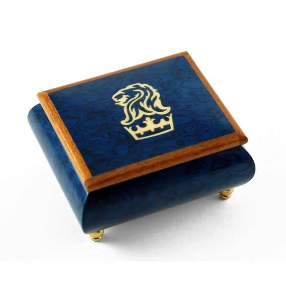 Iconic Royal Blue Lion and Crown Inlay Music Box - Thank Heaven For Little Girls