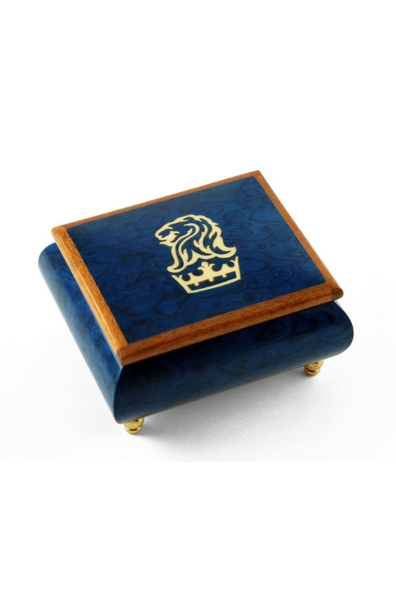 Iconic Royal Blue Lion and Crown Inlay Music Box - Tomorrow