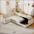 thumbnail image 3 of U-Shaped 6-Seater Corduroy Corner Sofa with Storage & USB – Ideal for Living Room/Office | Beige | Square Arms | Polyester, 3 of 26