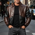 thumbnail image 2 of LODIENY Mens Bomber Jacket Vintage Collared Color Block Leather Motorcycle Jackets for Fall Winter with Pockets Brown XL, 2 of 9
