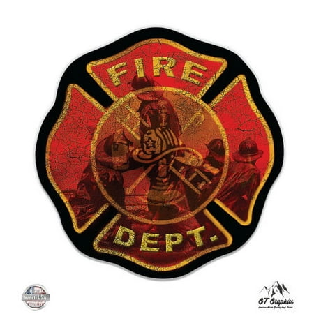Fire Department Maltese Cross - 3" Vinyl Sticker - For Car Laptop I-Pad Phone Helmet Hard Hat - Waterproof Decal