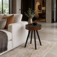 thumbnail image 3 of Ciphrias Side Table Round 16 Inch Brown Lacquered MDF Accent Desk for Living Room, 3 of 7