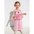 thumbnail image 3 of RUINIXCW Toddler Baby Girl Halloween Outfit Kids Infant Summer Fall Clothes Ghost Smocked Tie-Up Tulle Cami Tank Top and Elastic Waist Wide Legs Pants 2 Piece Set, 3 of 9