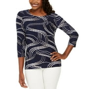 JM Collection Women's Jacquard Print Metallic Top Blue Size Large