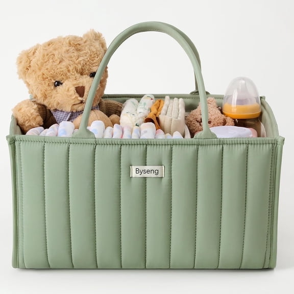Byseng Diaper Caddy Organizer with Removable Dividers - Portable Baby Storage in Green