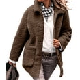 thumbnail image 3 of Women Winter Faux Fur Long Sleeve Lapel Button Down Pockets Fleece Jacket Casual Trendy Outerwear Brown XXL, 3 of 9