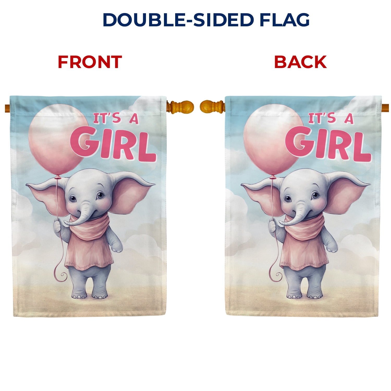 America Forever It's A Girl House Flag 28 x 40 inch Double Sided Elephant Balloons Baby Girl Flag for Baby Shower Birth Announcement Gender Reveal Newborn Baby Welcome Outdoor Yard Decoration