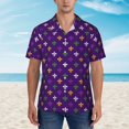 thumbnail image 2 of Pofeuu Purple Mardi Gras Print Hawaiian Shirt for Men Sleeves Casual Button Down Summer Beach Dress Shirts T-Shirts,Medium, 2 of 7
