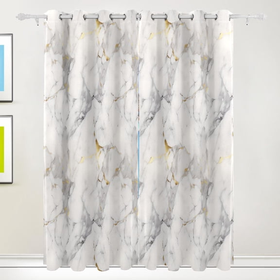 Grey White Marble Blackout Curtains 2 Panels Set Grommet Drapes for Bedroom Living Room W55xL84