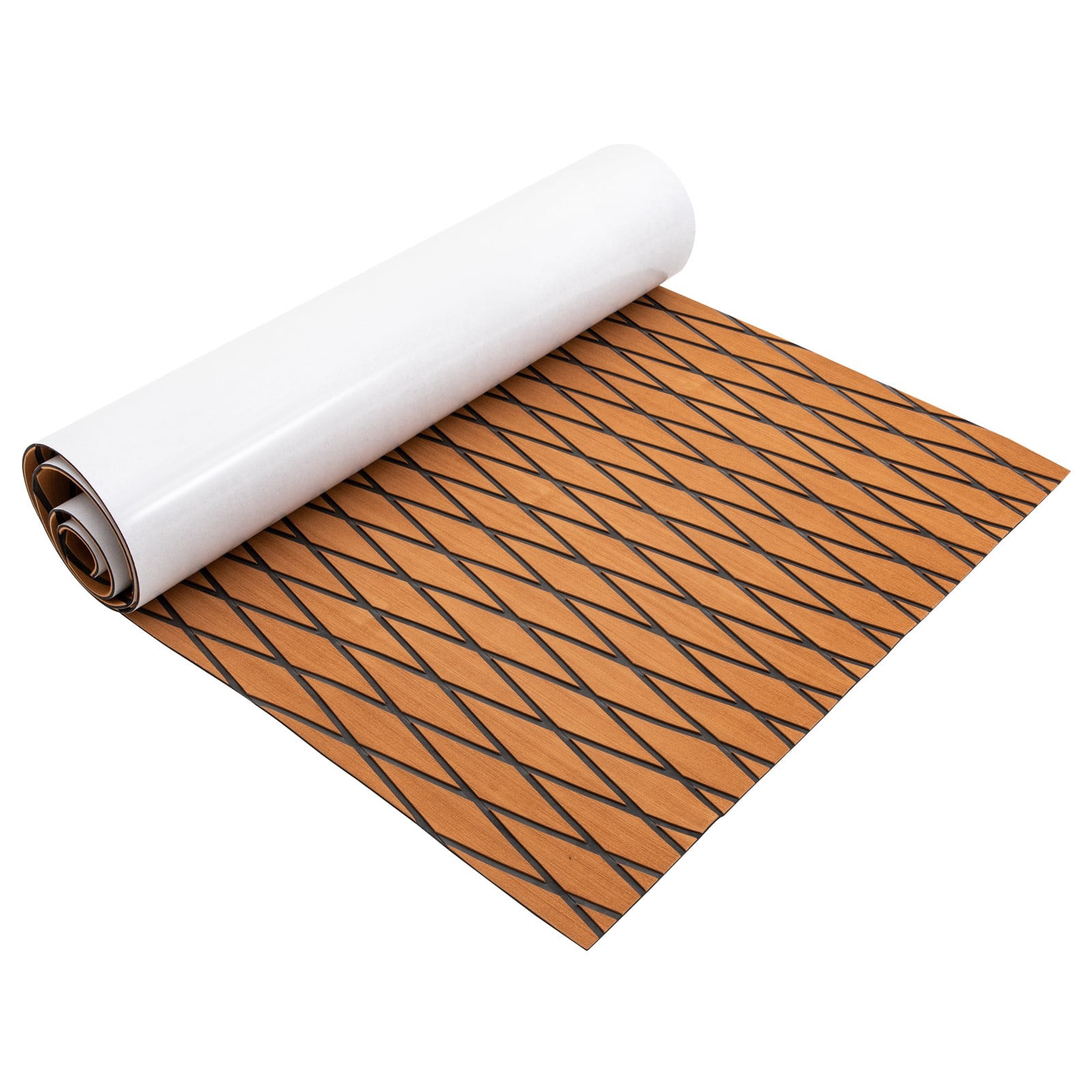 ToppiJoy 94*35in EVA Boat Flooring Foam, Rhombic Pattern Non-Slip Grip Mat Supports Free Cutting, Self-Adhesive Flooring for Motorboat RV Yacht Kayak Swim Platform(Brown+Black)