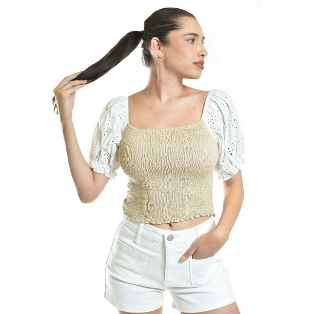 Blusa smock con manga bordada Roman Fashion/Juvenil, 6314 (Beige) beige M