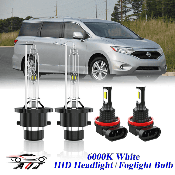 For Nissan Quest 2011-2017 White Front HID Headlight High-Low   LED Fog Light Bulbs