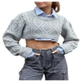 thumbnail image 1 of POINTERTECK Femmes Y2K Crop Tops Tricotés Patchwork Chandails Manches Longues Crochet Couverture Tendance Automne Mode Urbaine, 1 of 6