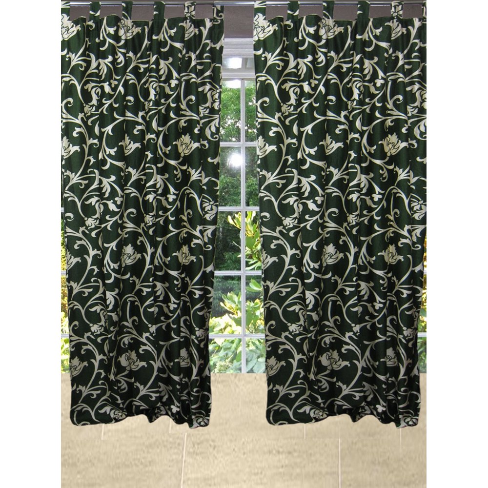 Mogul Printed Green Tab Top Curtain Drape Window Treatment For Home