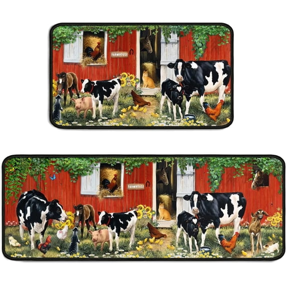 Buffalo Plaid Kitchen Rug 2 Pieces Set, Washable Non-Slip Kitchen Sink Decor Carpet, Home Black and White Cushioned Kitchen Floor Standing Mats 17"x47"+17"x30"