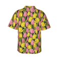 thumbnail image 3 of Balery Tulips Flowers Print Men's Hawaiian Shirts Short Sleeve Beach Shirt Relaxed Fit Vacation Button Down Shirts-, 3 of 9