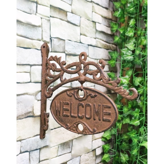 Cast Iron Vintage Rustic Victorian Scrollwork Welcome Or Go Away Wall Sign Decor