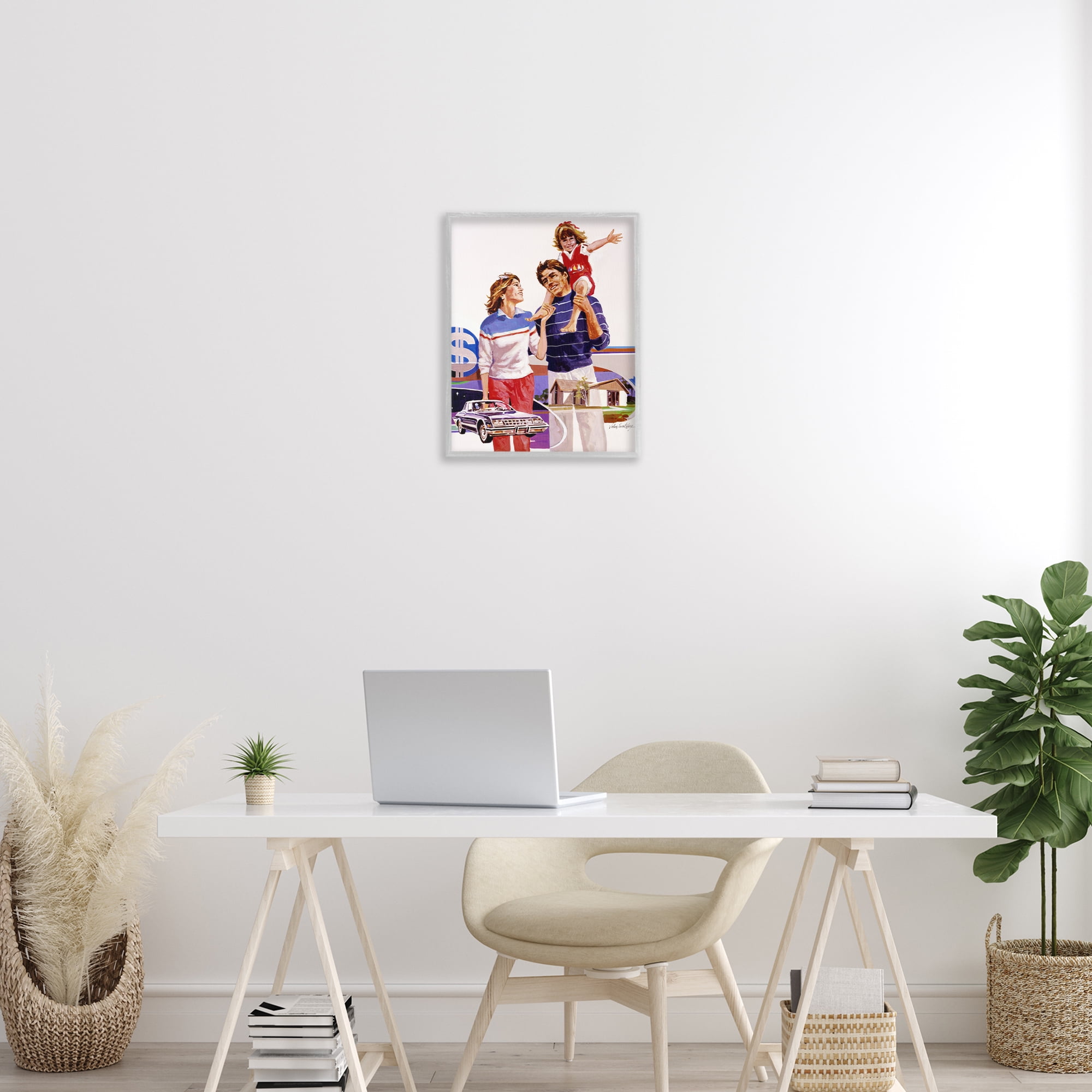Retro Family Nostalgia Portrait Gray Framed Giclee Art, design by Wind River Studios