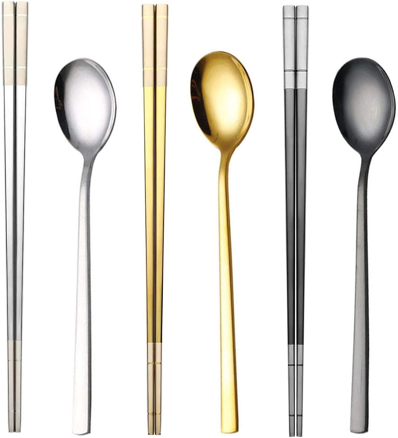 Reusable Korean Chopstick and Spoon Set. Long Handle Stainless Steel